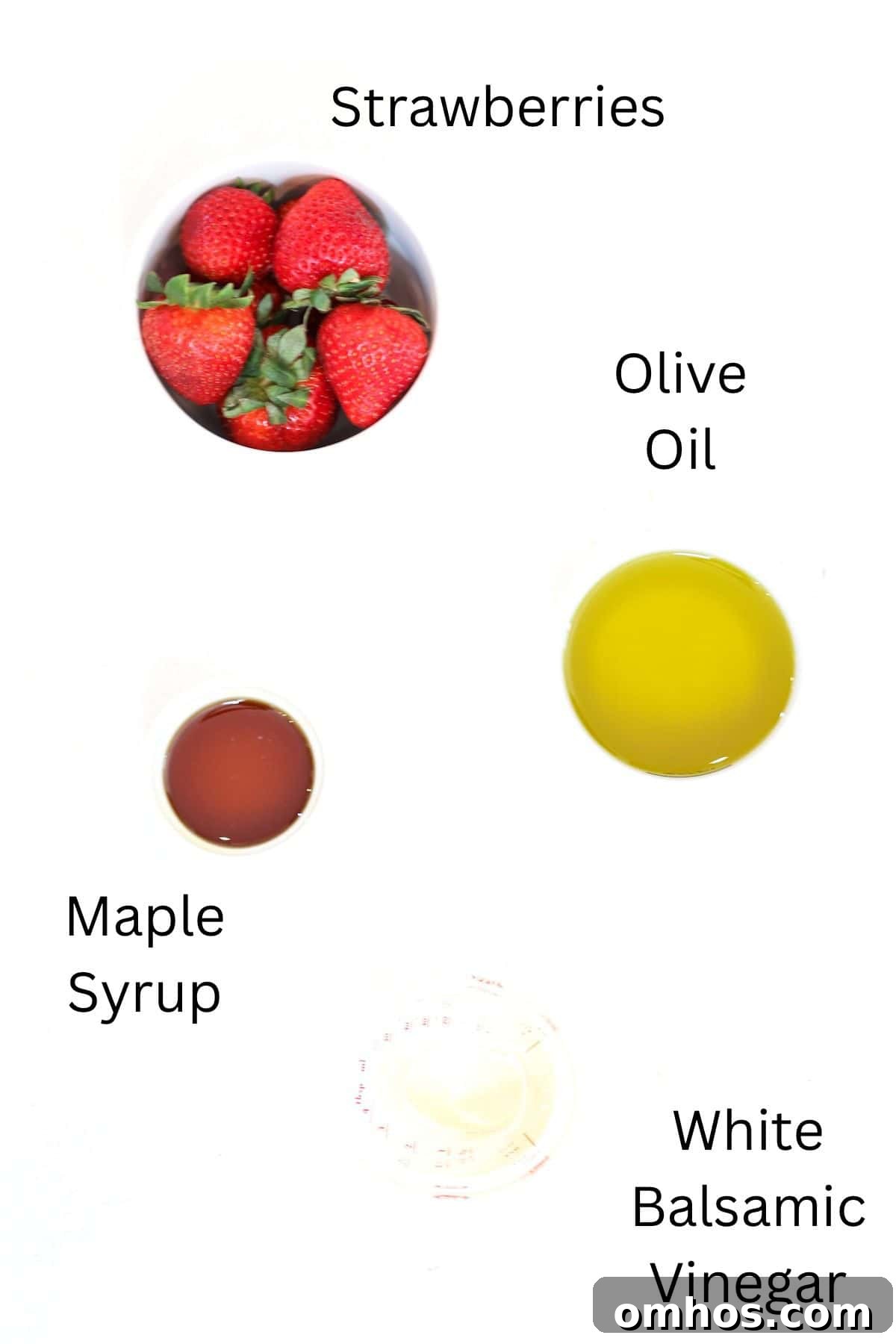Homemade Strawberry Balsamic Vinaigrette Recipe 3 Strawberry Balsamic Dressing Ingredients, labeled.