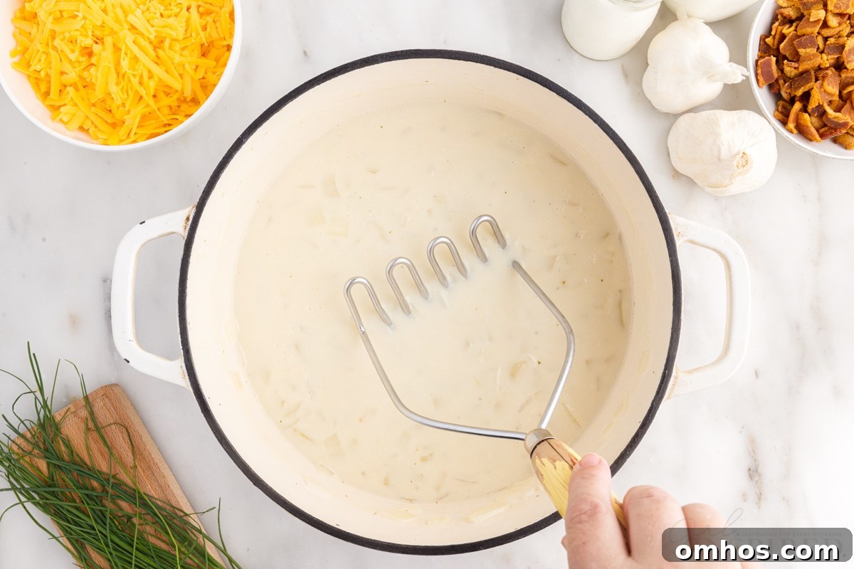 potato masher in dutch oven additional ingredients needed to make bacon cheddar potato soup