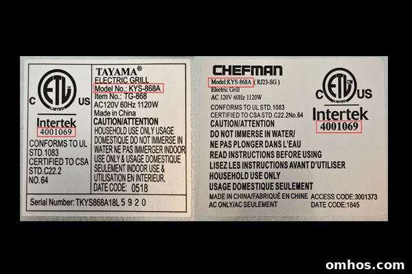 Tayama Electric Grill warning label