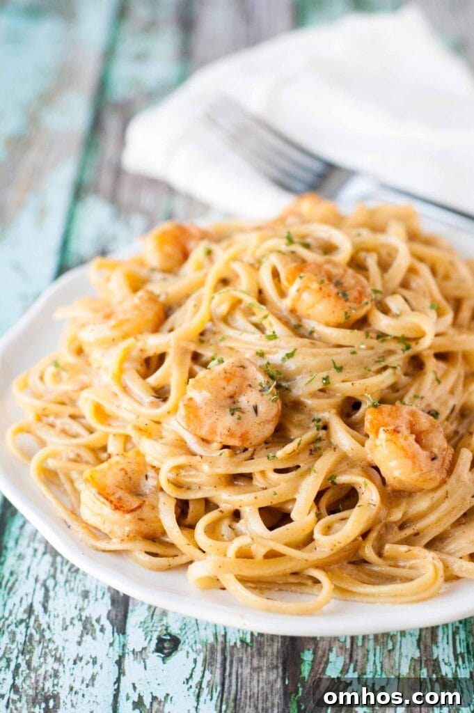 Cajun Shrimp Pasta on a white plate