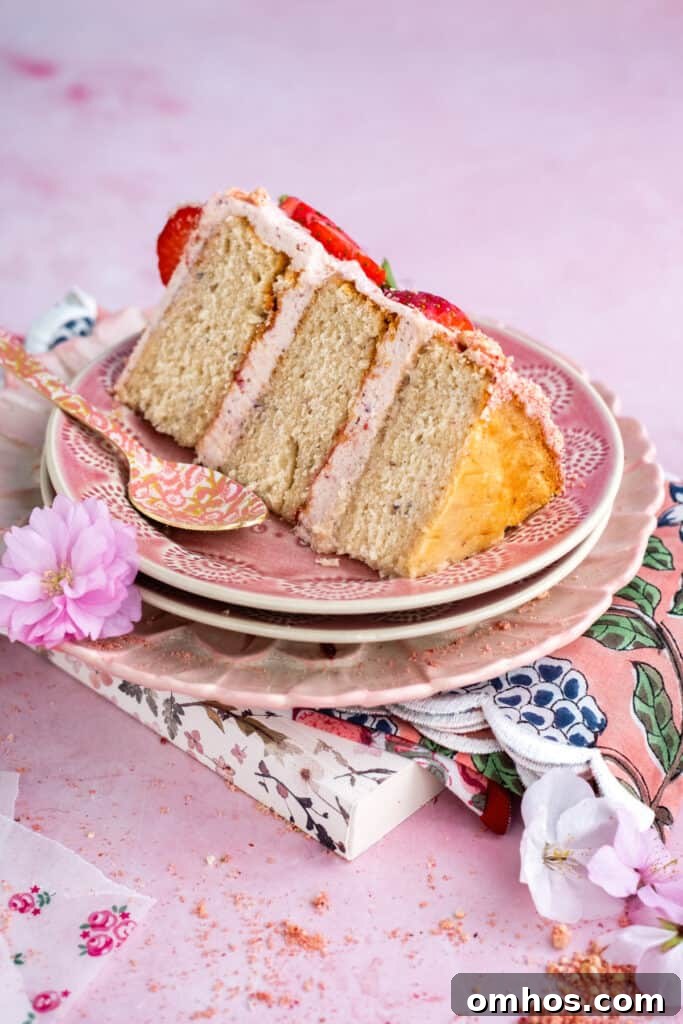 Slice of strawberry crunch cake