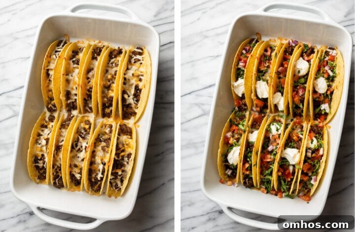 baked tacos before and after adding toppings