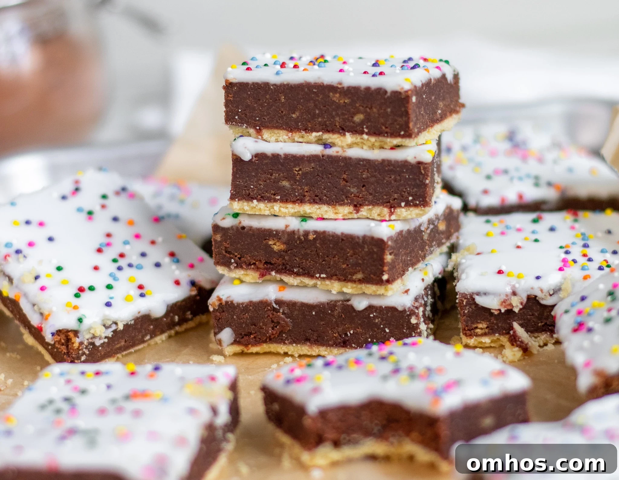Pastries with chocolate cake and icing.