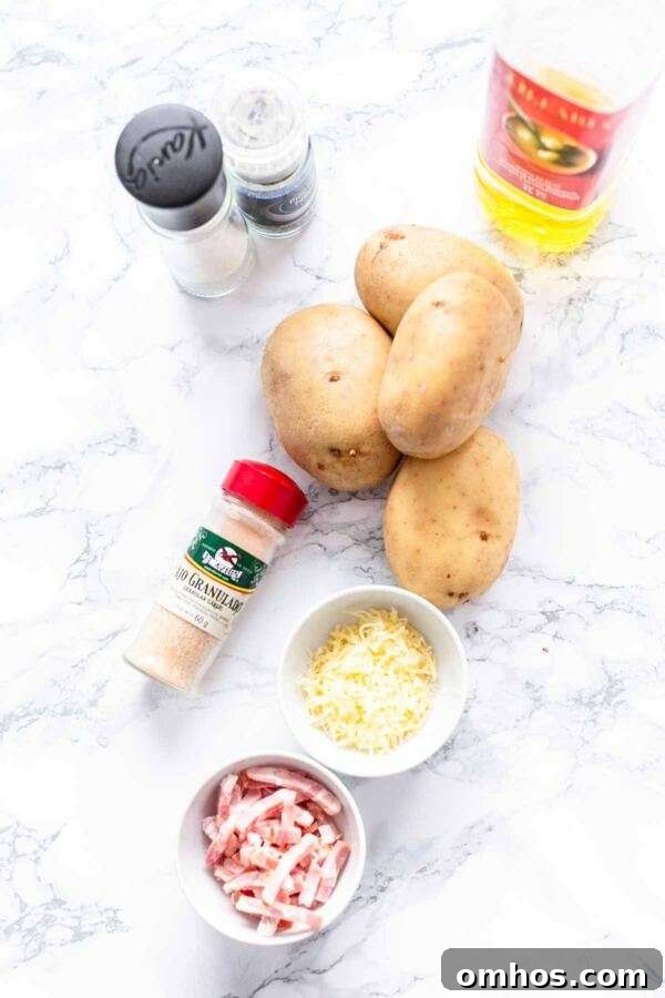 Ingredients for making baked potatoes in an Air Fryer.