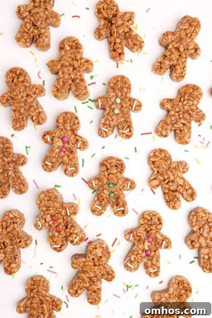 Gingerbread man shaped chocolate caramel rice krispy treats
