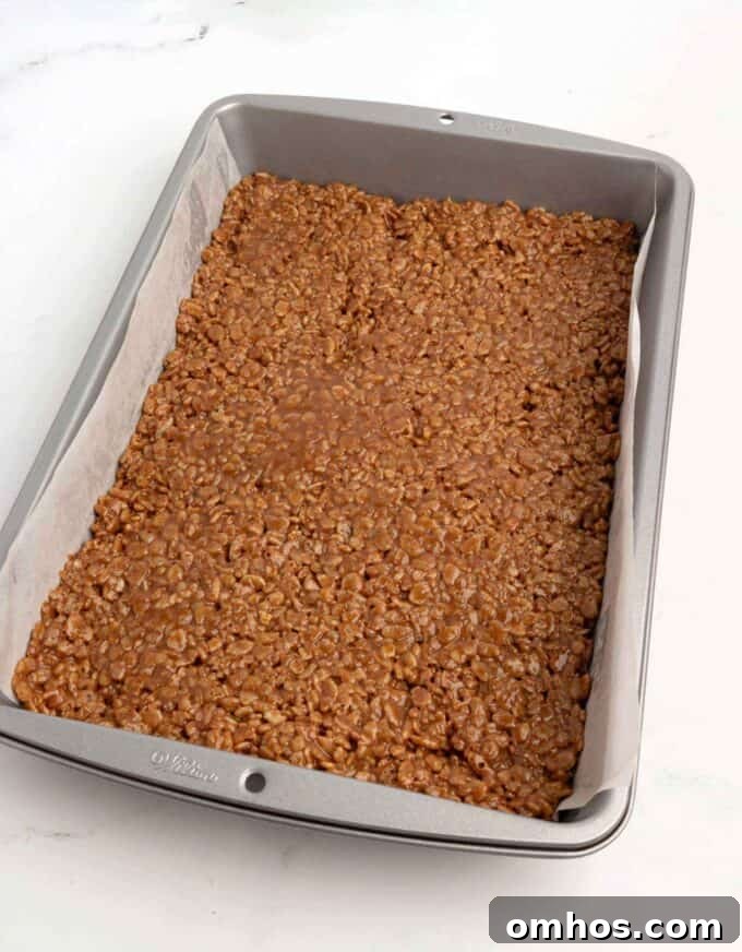 pan of star crunch chocolate caramel rice krispy treats