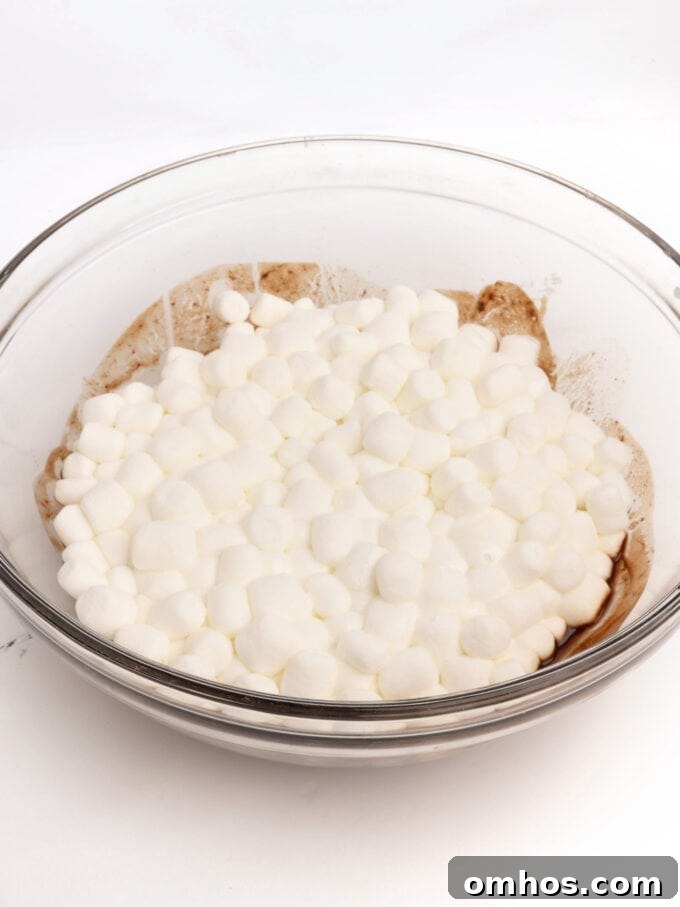 bowl of melted chocolate with melted marshmallows