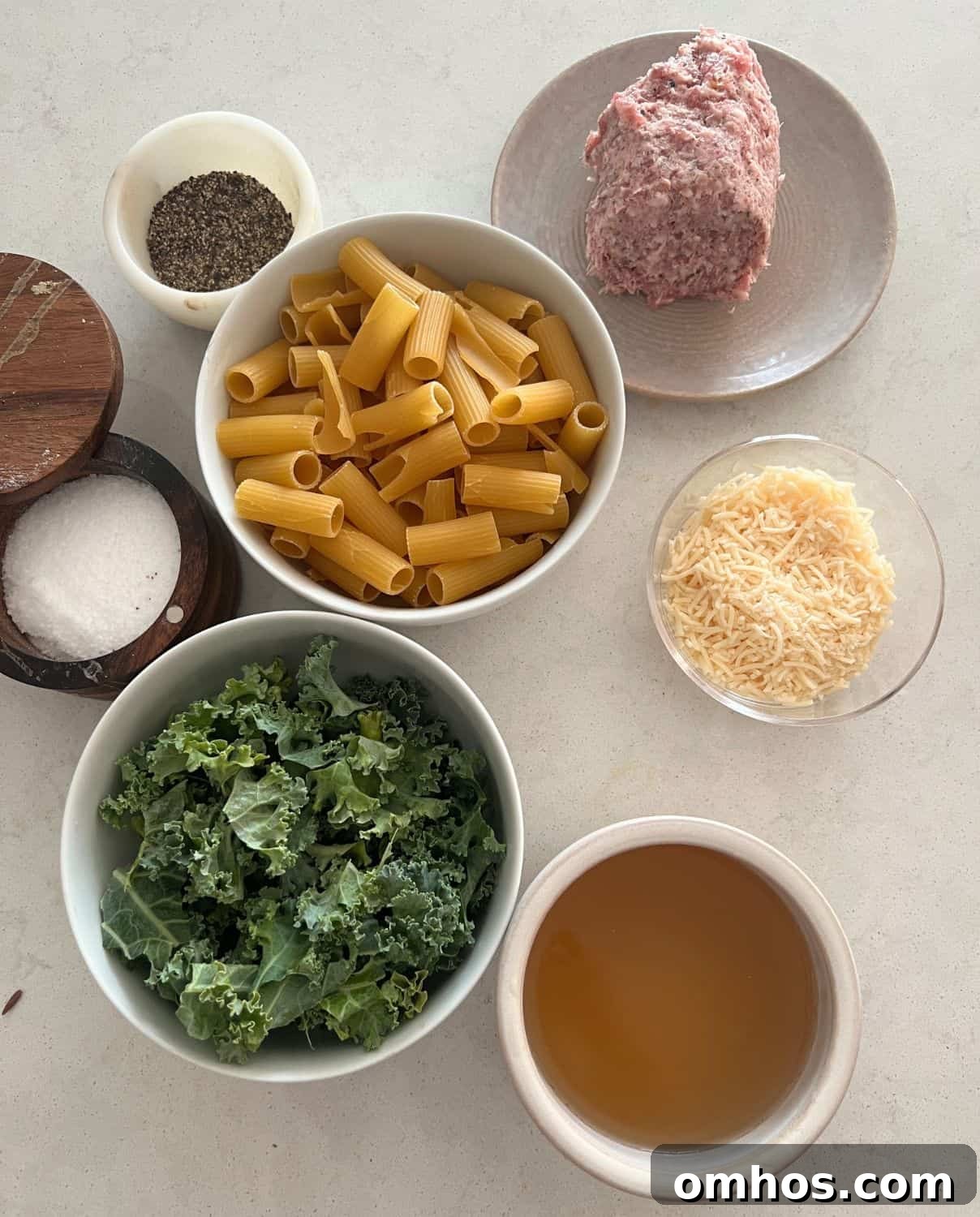 Ingredients needed for Rigatoni with Sausage and Kale.