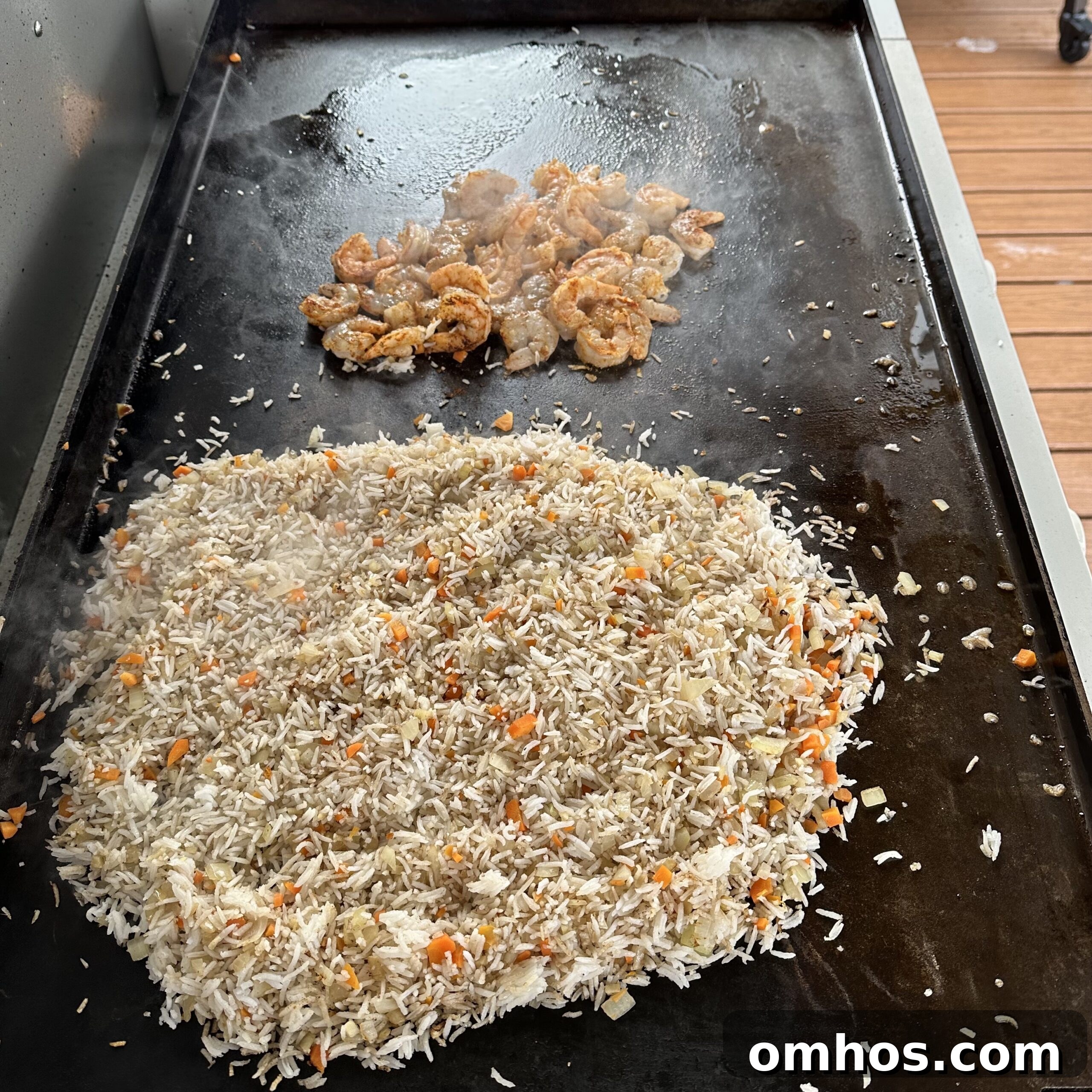 Restaurant-Style Shrimp Fried Rice Recipe 5 Shrimp and Rice on griddle