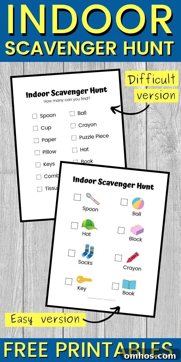 Indoor Scavenger Hunt Free Printables for Kids