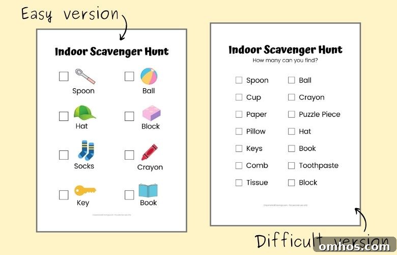 At Home Scavenger Hunts for Kids - Easy and difficult versions available
