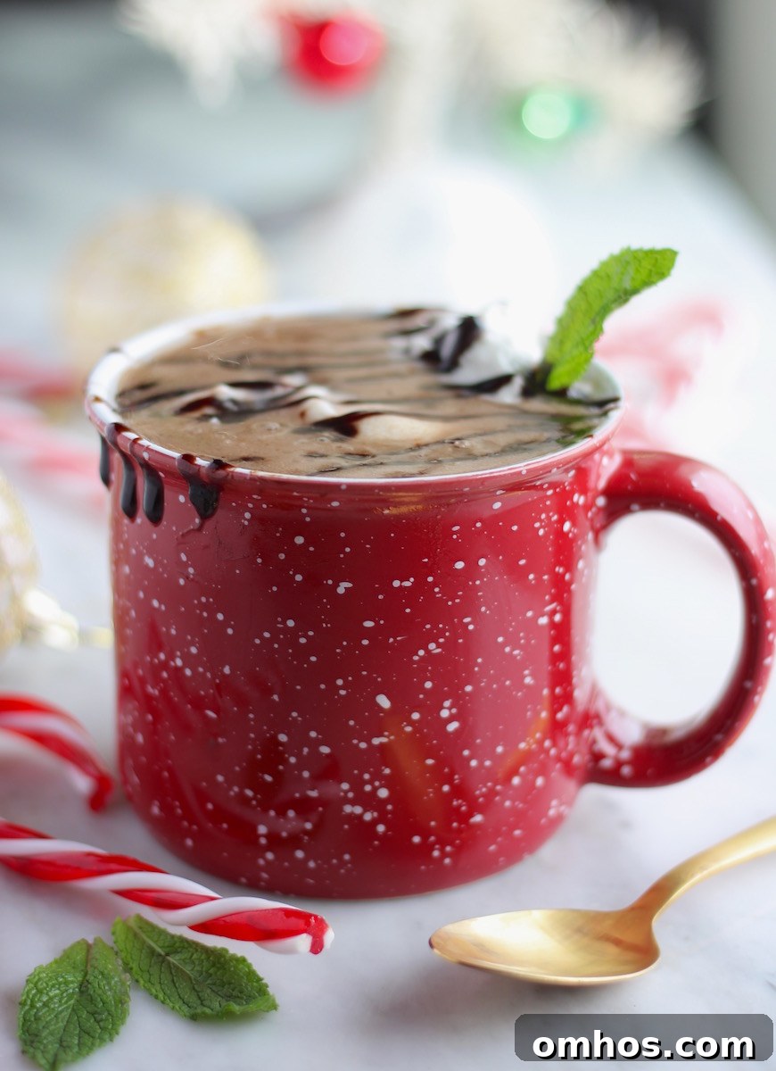 Cozy AIP Peppermint Hot Cocoa Recipe (Paleo) and Waiting Well 4 AIP Peppermint Hot Cocoa (Paleo) - peppermint-infused coconut milk is combined with carob, collagen, and honey and adorned with peppermint whipped cream and carob drizzle