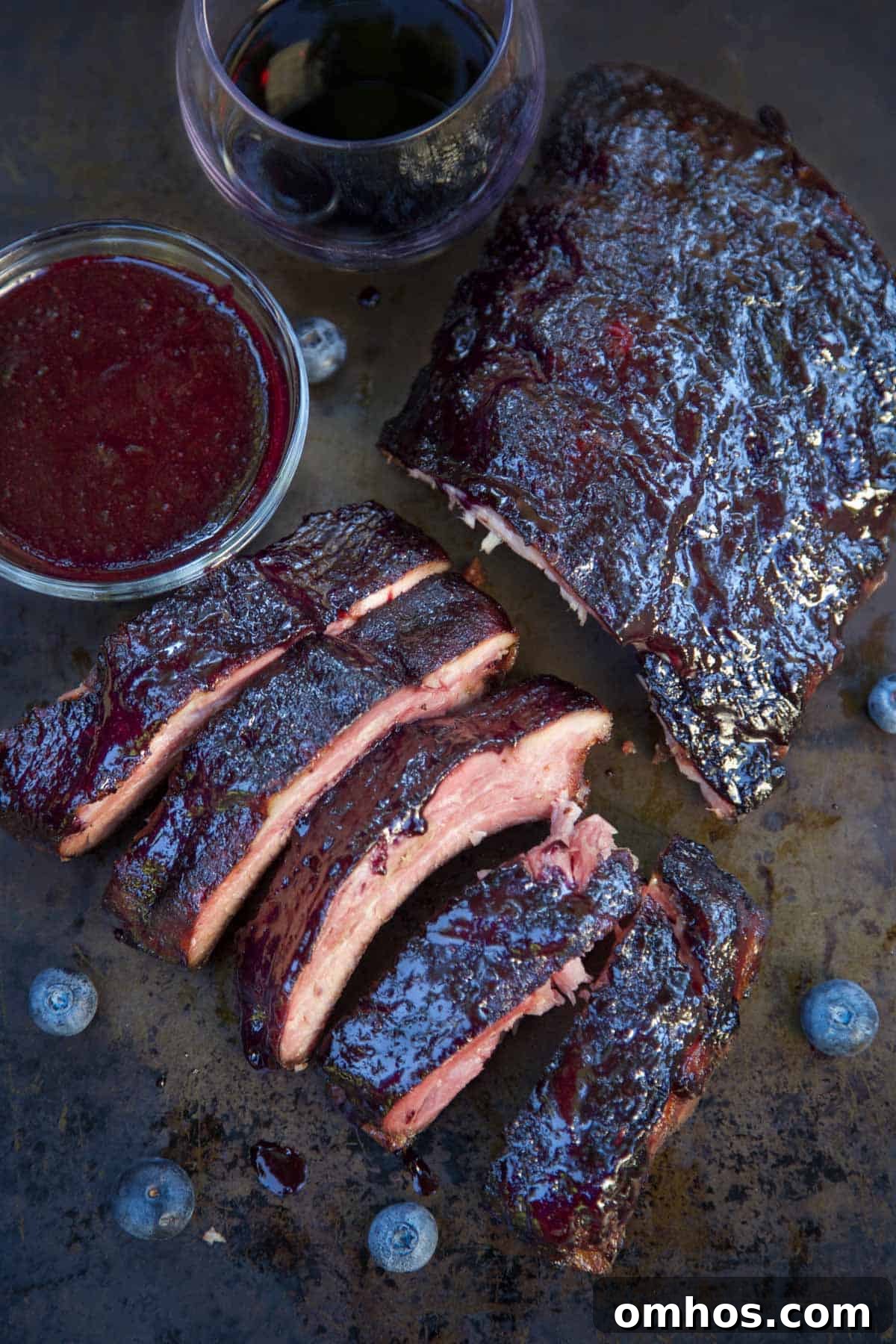 Blueberry Bourbon Baby Back Ribs on a sheetpan