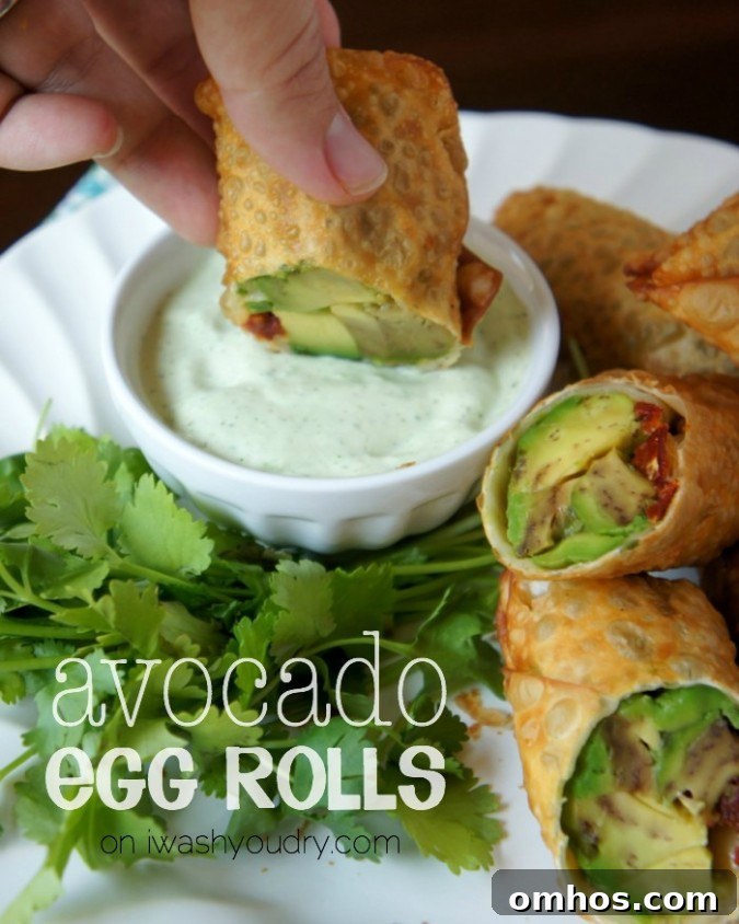 Avocado Egg Rolls with a Creamy Cilantro Ranch Dip! Cheesecake Factory copycat recipe! 