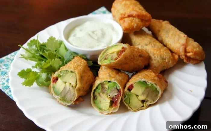 Avocado Egg Rolls with a Creamy Cilantro Ranch Dip! Cheesecake Factory copycat recipe! 
