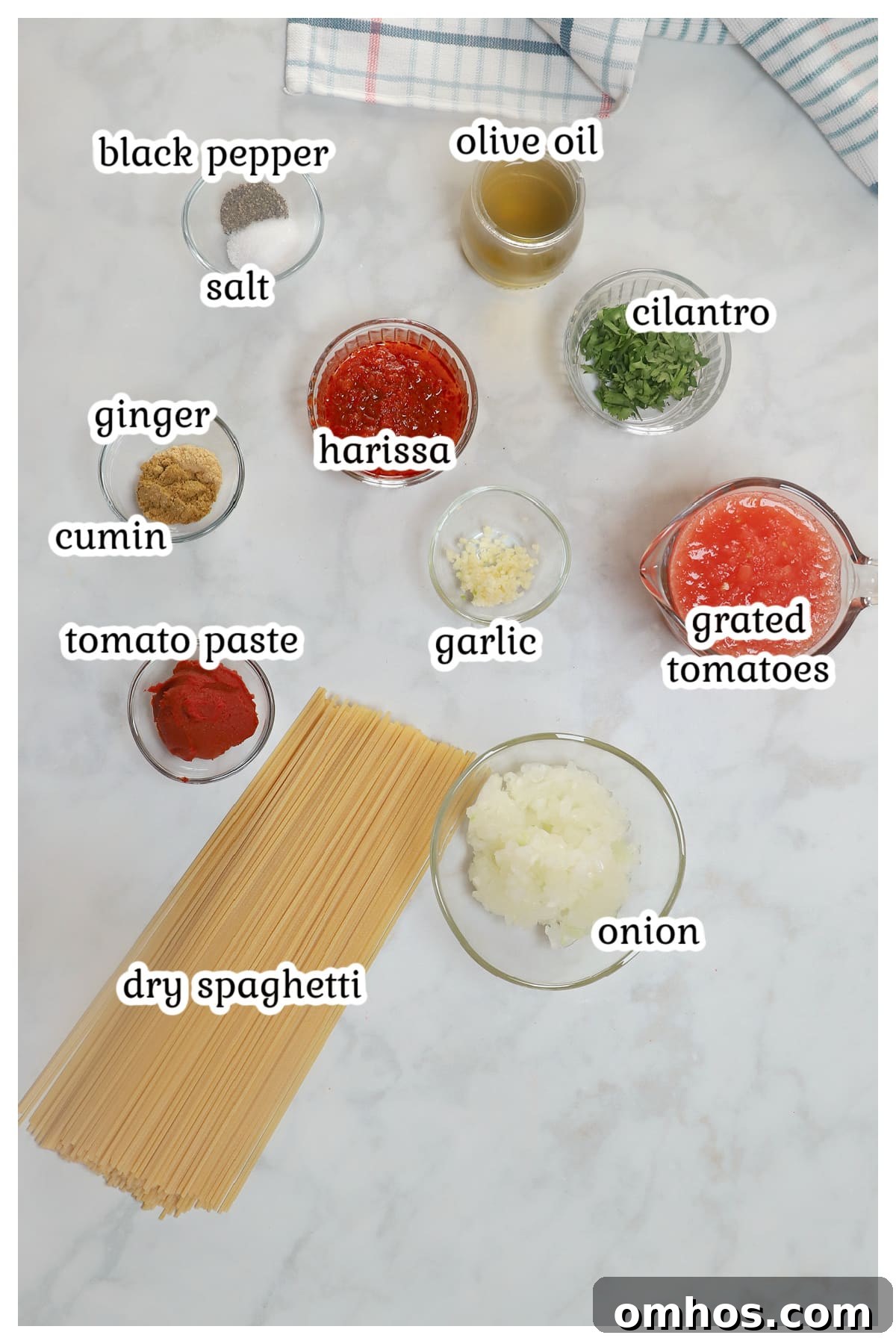 Ingredients for the pasta recipe with. text overlay.