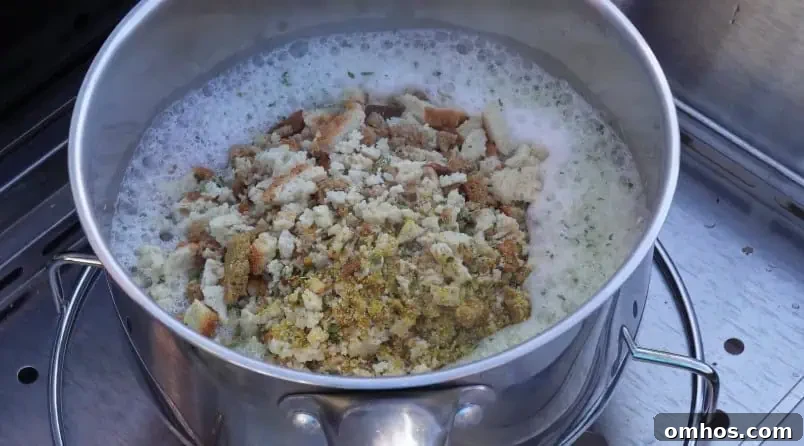 making stuffing on grill side burner