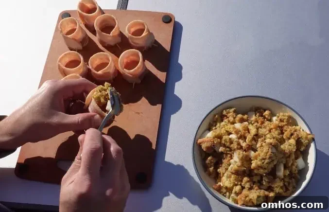 adding stuffing filling for turkey shots