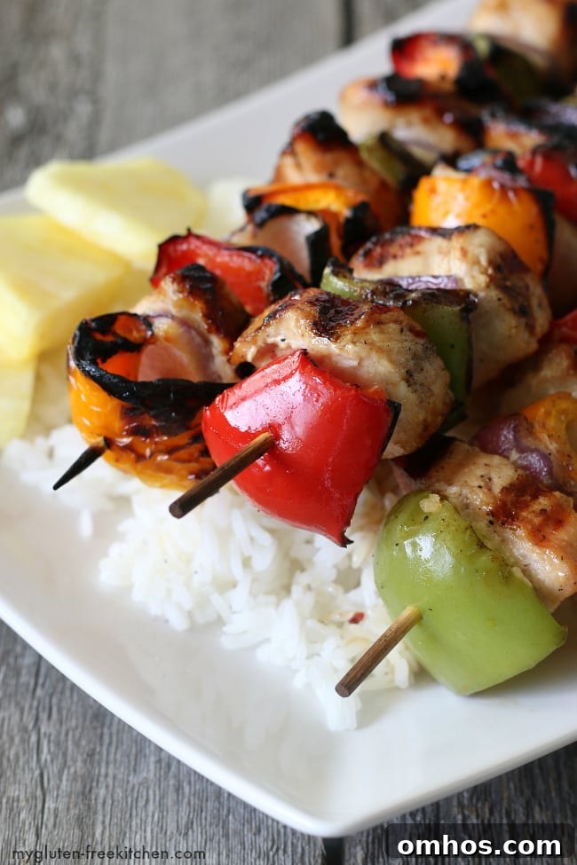 Grilled Turkey Kabobs over rice. Gluten-free dinner recipe that's delicious!