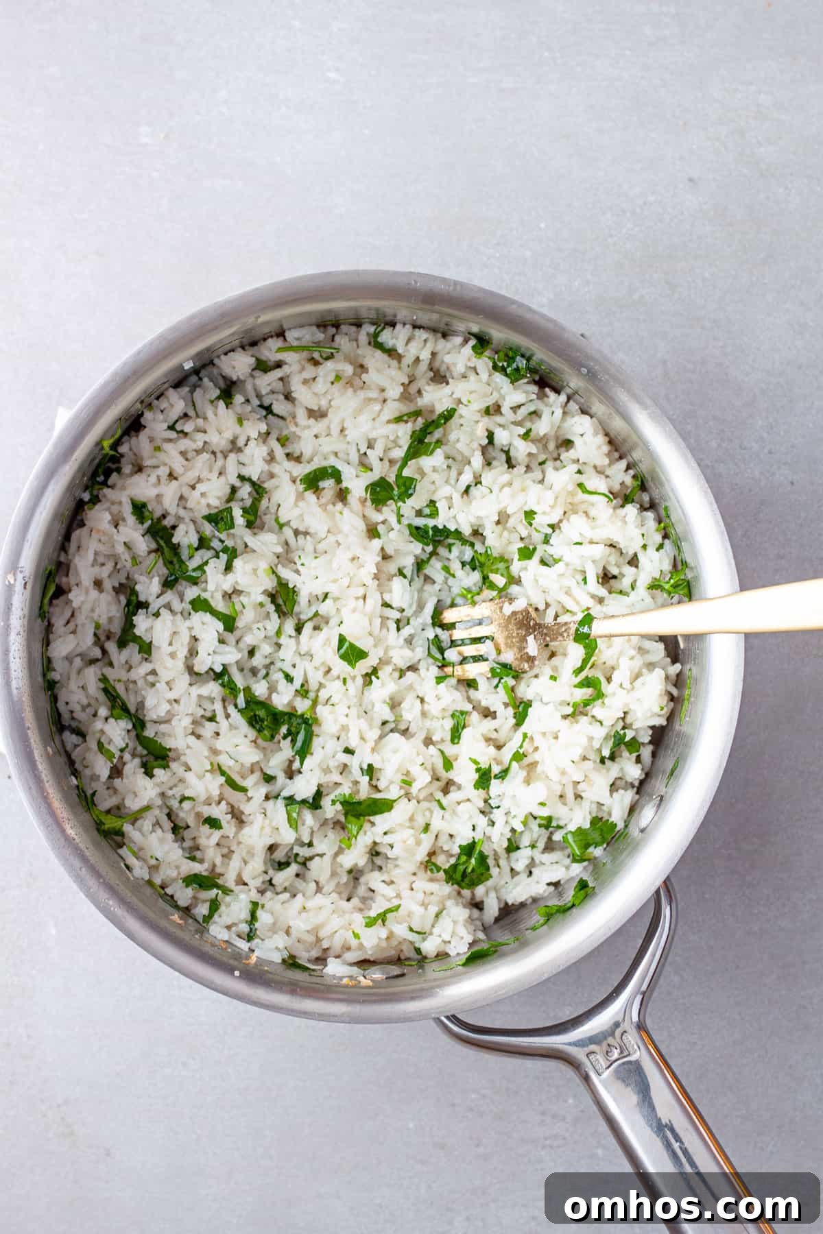 Fragrant Coconut Cilantro Rice Recipe 8 Chopped cilantro fluffed into cooked coconut rice.