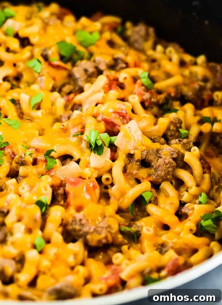 Cheeseburger Macaroni skillet of hamburger mac and cheese