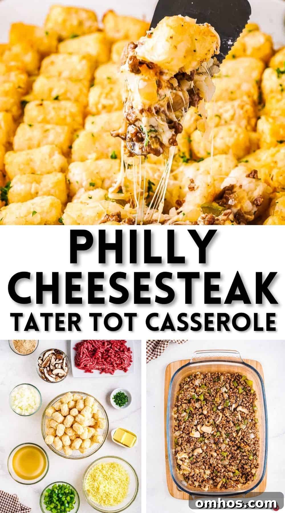 Pinterest pin image for Philly cheesesteak casserole recipe