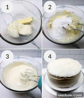 Old-Fashioned Hummingbird Cake Recipe 7 Preparing the frosting and then covering the 3 layers of the cake.