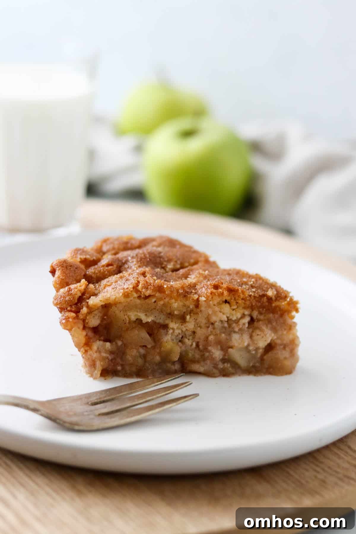 Side view of a slice of Swedish Apple pie.