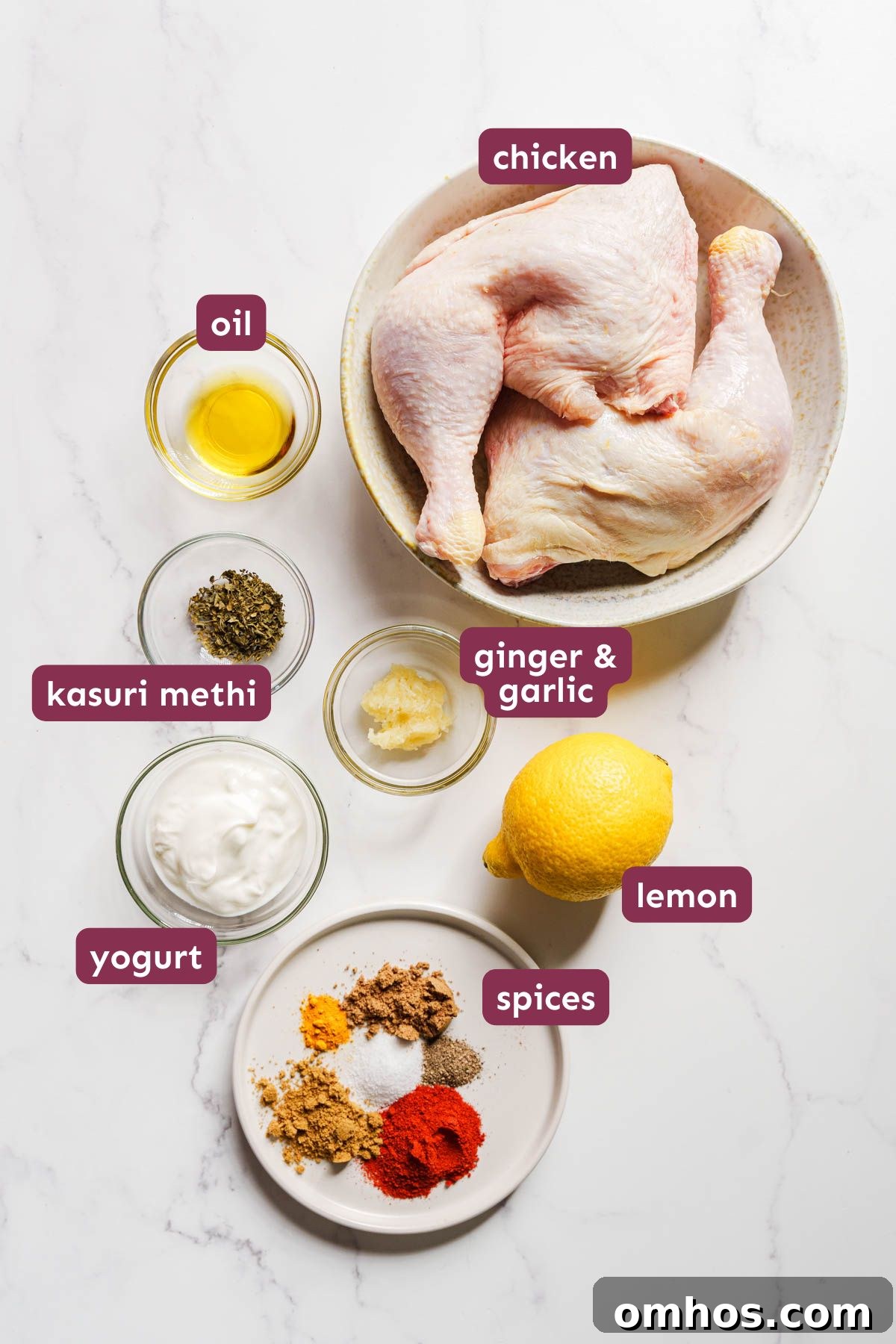 ingredients for air fryer tandoori chicken.