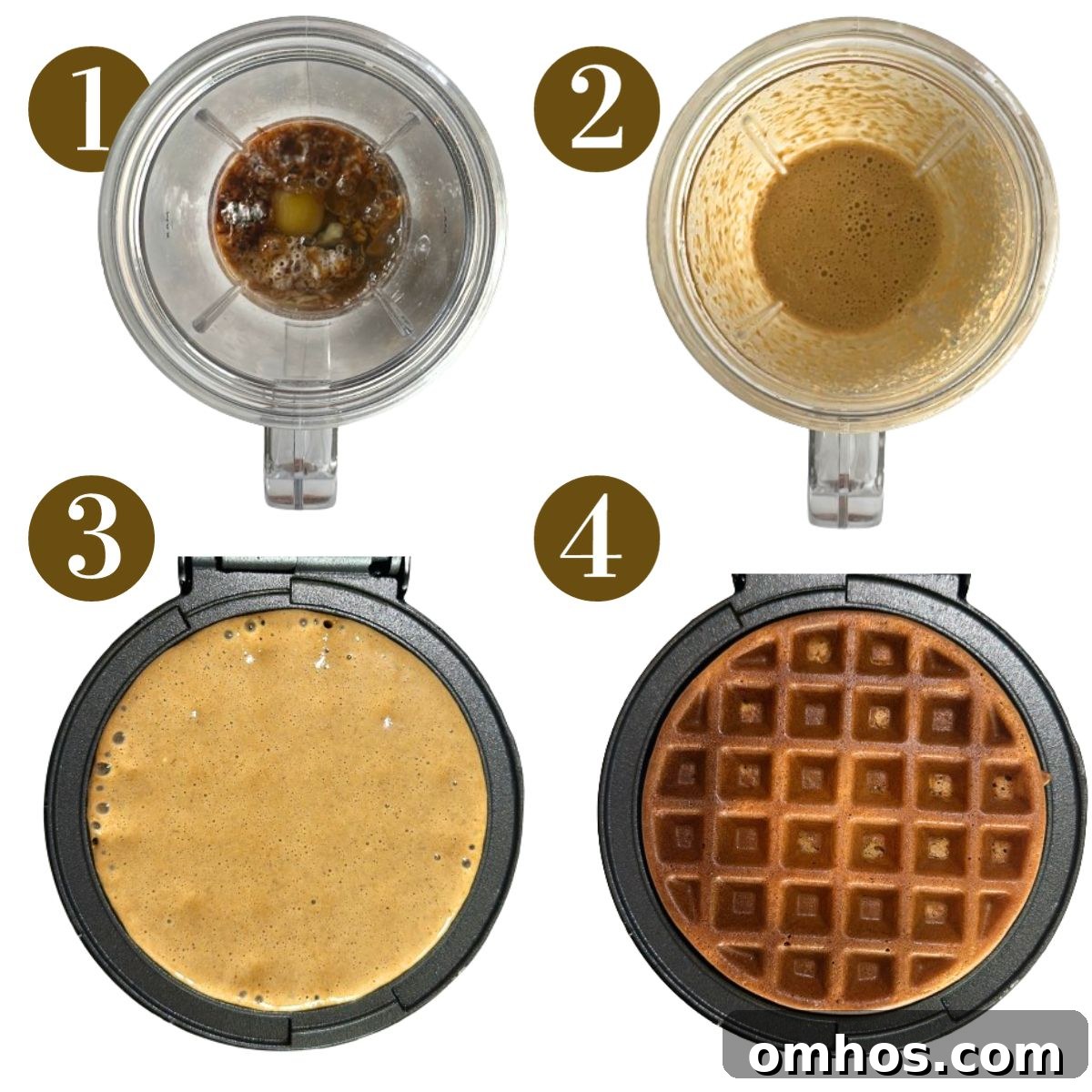Steps to make gingerbread waffles.