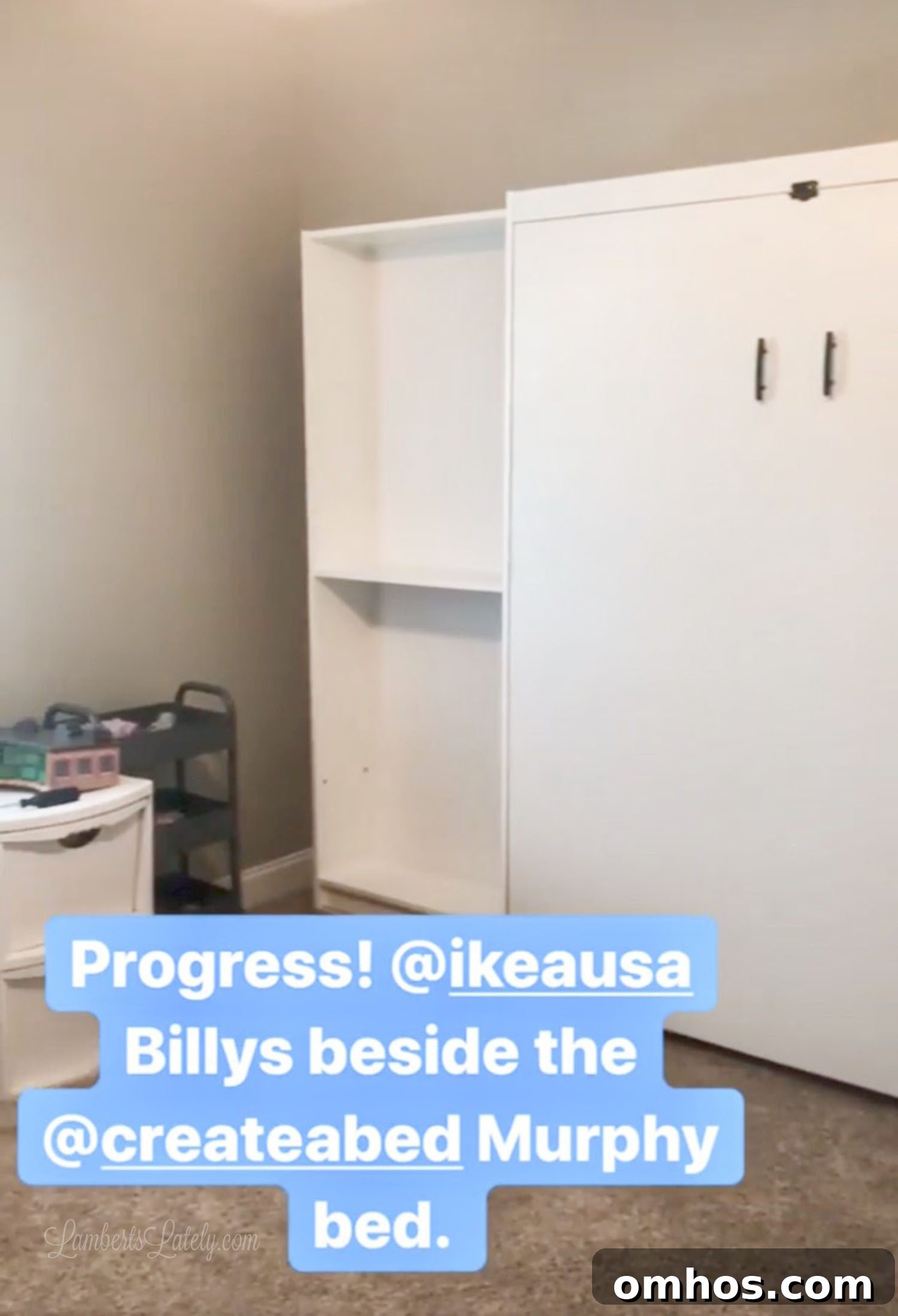 DIY Murphy Bed with Built-In Desk and IKEA Bookcases 10 installing Ikea billy bookshelves next to a murphy bed, before putting in shelves.