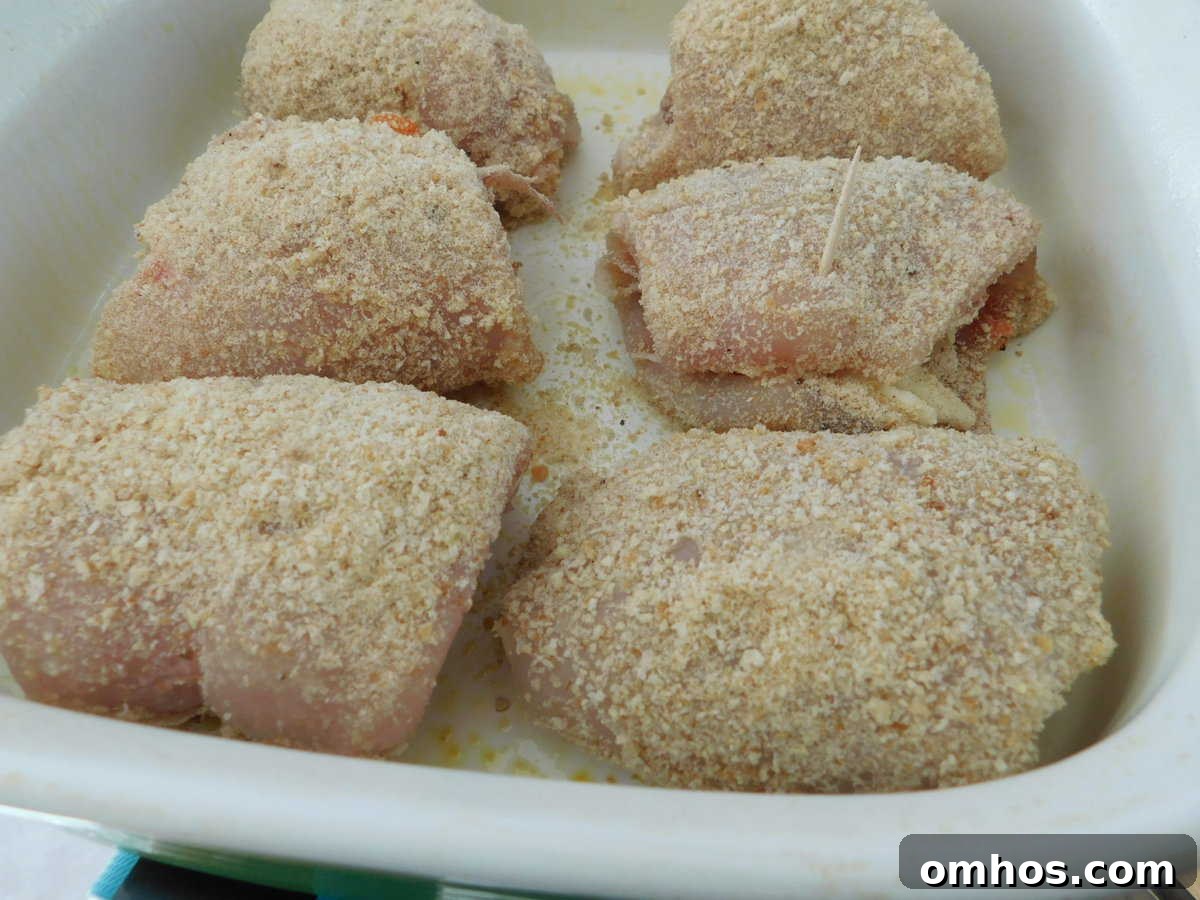Prosciutto mozzarella chicken roll close-up