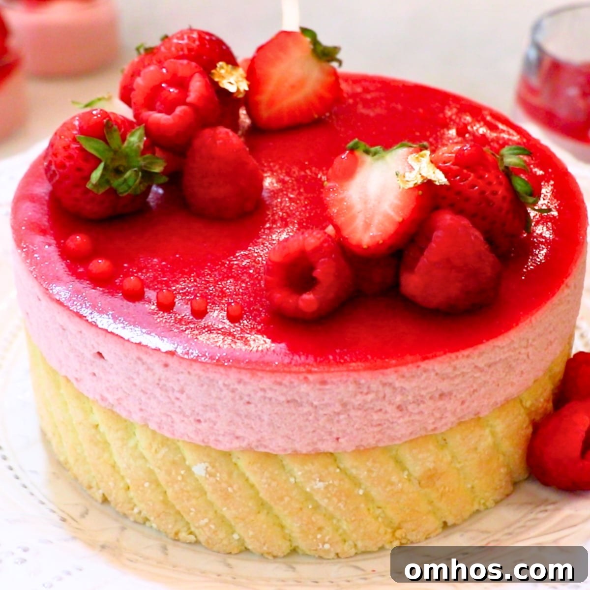 Creamy Raspberry Mousse Recipe: No-Bake Dessert 6 Raspberry mousse cake decorated with berries