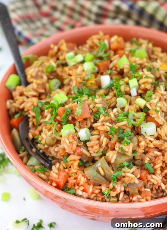 25 Quick Instant Pot Side Dish Recipes for Weeknights 17 Red bowl containing Teriyaki Instant Pot Rice, topped with scallions, spoon in bowl.