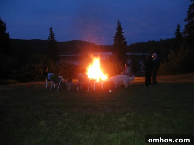 Lazy Man's Skillet Bannock Recipe from Francois Lake Cabin 15 evening bonfire at Francois Lake, skillet bannock