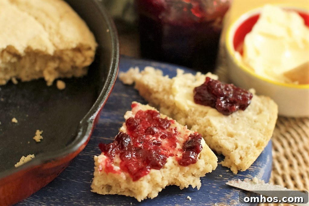 Lazy Man's Skillet Bannock Recipe from Francois Lake Cabin 19 Skillet Bannock with butter and jam