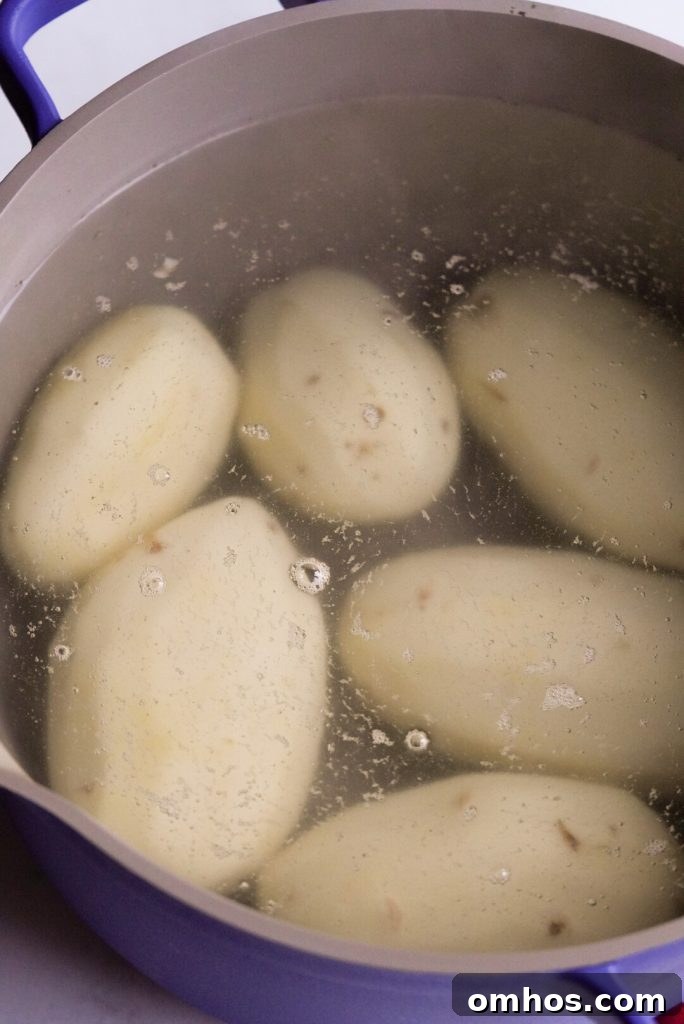 russet potatoes in a large pot of water