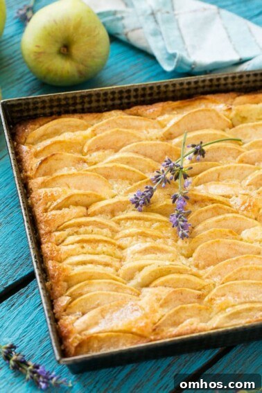 A recipe for buttery cake full of fresh apples and cinnamon, finished off with a touch of honey.